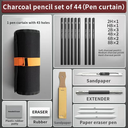 27/38/47pcs Sketch Pencils Set Roll Up Canvas Wrap Sketching Pencil