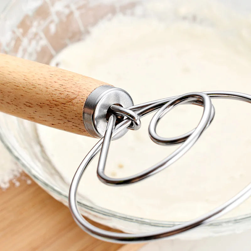 Best Wooden Hand Danish/Dough Whisk Stainless Steel Doutch Dough Whisk
