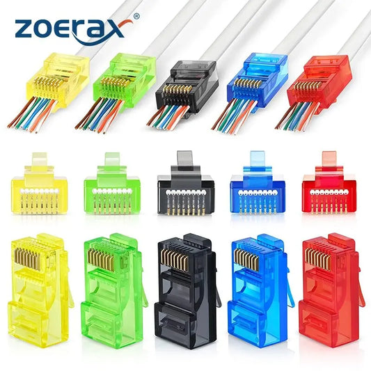 50PCS RJ45 Cat6 Pass Through Connectors, Assorted Colors EZ to Crimp