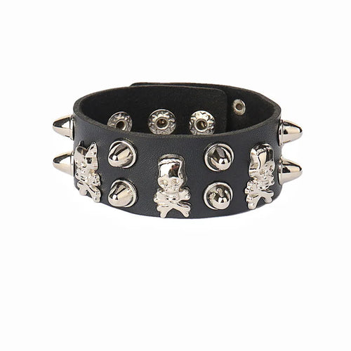 2022 PU Leather Studded Bracelet Punk Bracelet Adjustable Goth Cuff