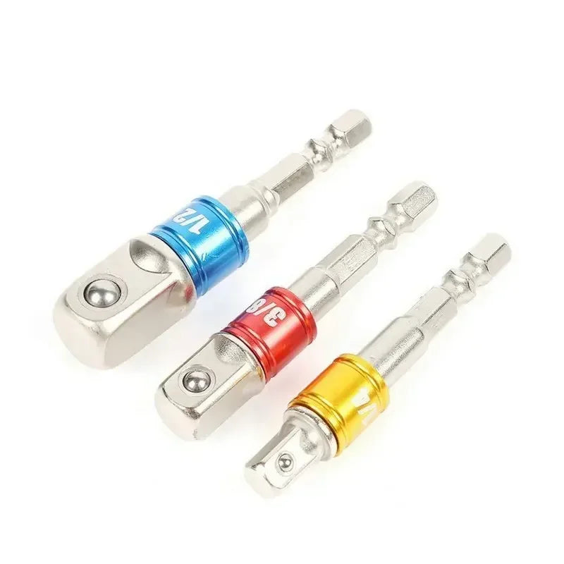 Mallofusa 3Pcs Socket Bit Adapter Impact SET Hex Shank to 1/4" 3/8"