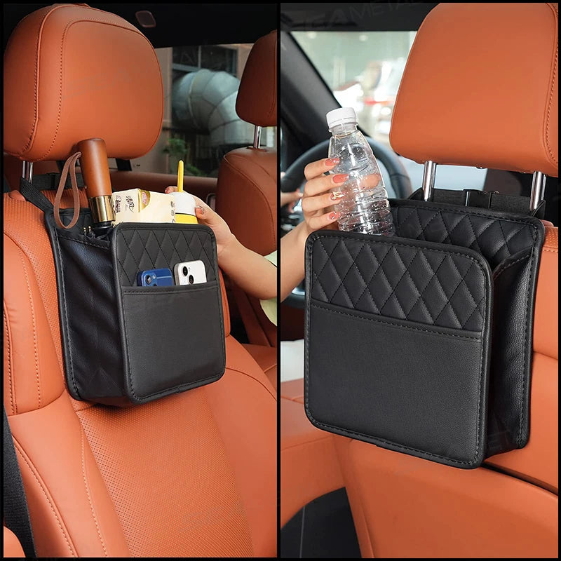 SEAMETAL Car Seat Storage Bag Pu Leather Auto Garbage Bag Hanging