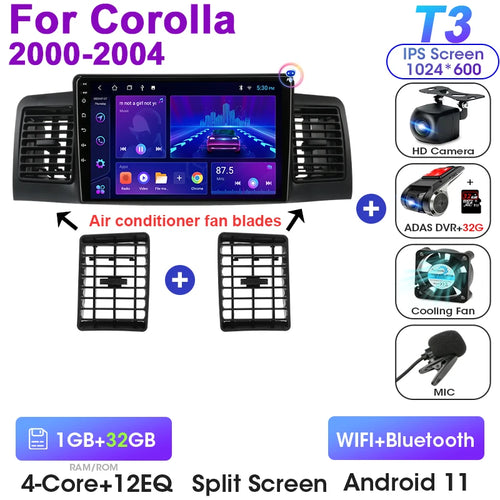 Android 12 Car Radio Qualcomm SM6125 For Toyota Corolla E120 2000 -