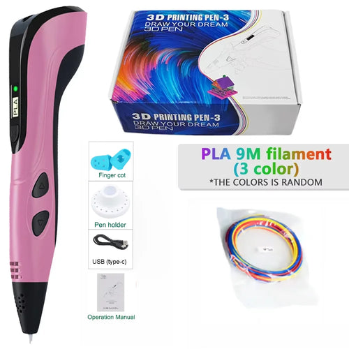 3D Printing Pen With LED Display 10M PLA Filament Children USB Drawing