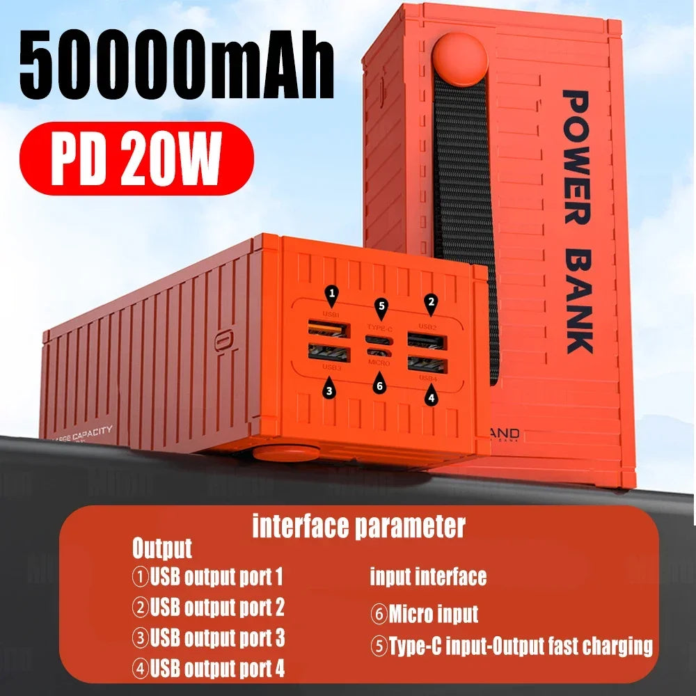 50000mAh 66W Power Bank Super Fast Charging Container External Battery