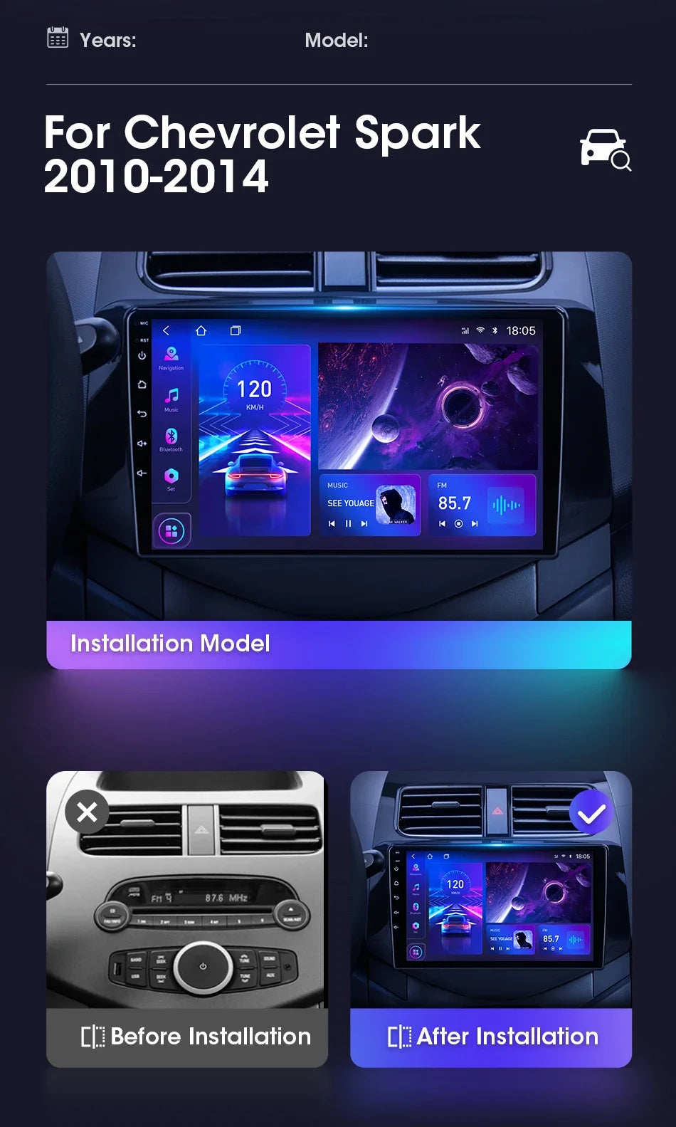 JMCQ 9" Car Stereo Radio For Chevrolet Spark Beat Matiz Creative 2010