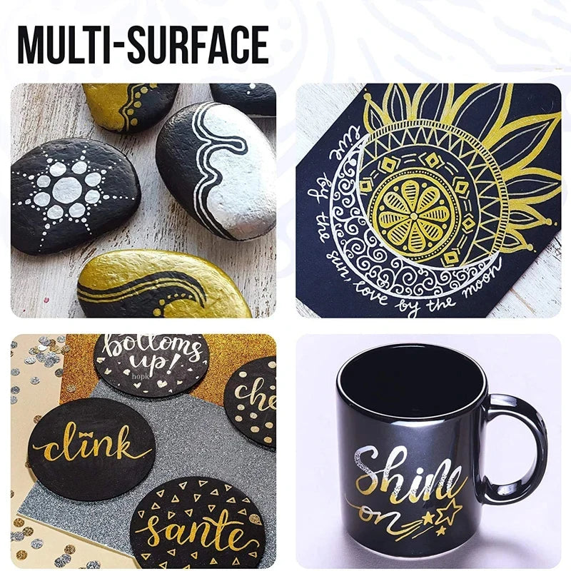 3Pcs/set Acrylic Markers Paint Pen Black/White/Gold/Silver for Rock