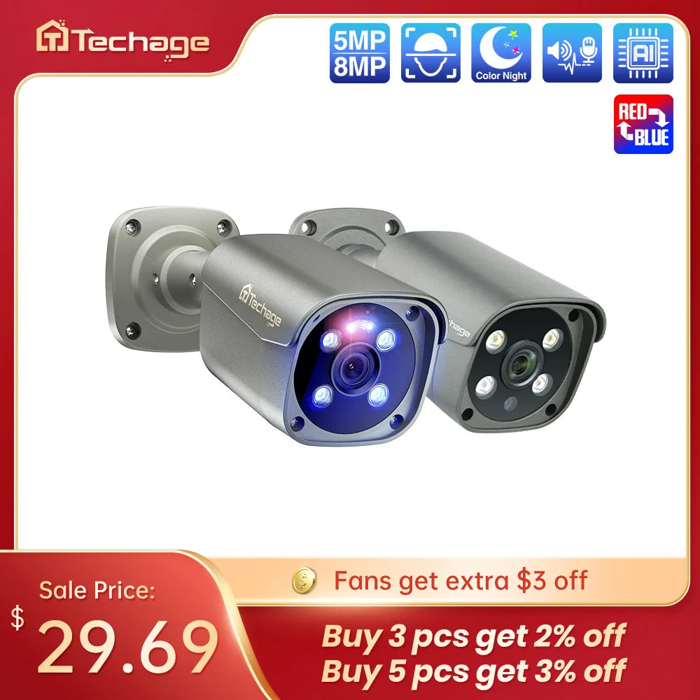 Techage UHD 4K 8MP 5MP Security POE Camera Smart AI Human Detect