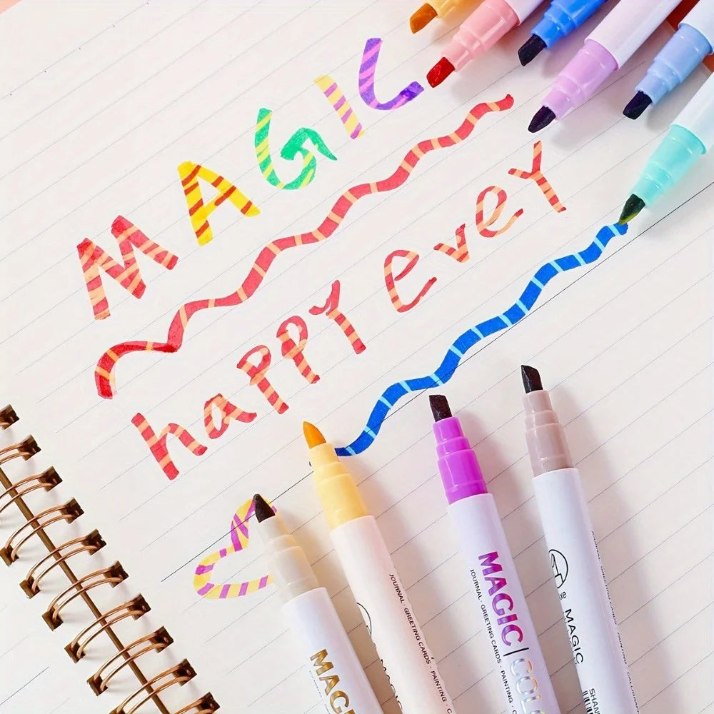 12pcs Double-ended Magic Color Marker Pen Changing Highlighter Pen Set
