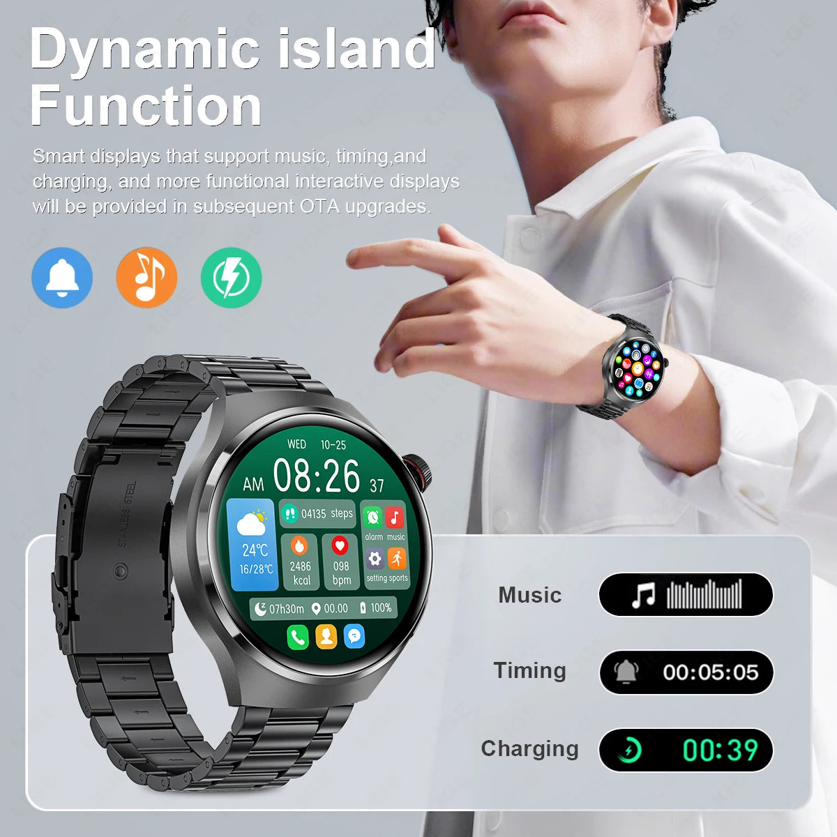 LIGE New Smart Watch Men 1.52 inch Full touch Screen  Bluetooth Call