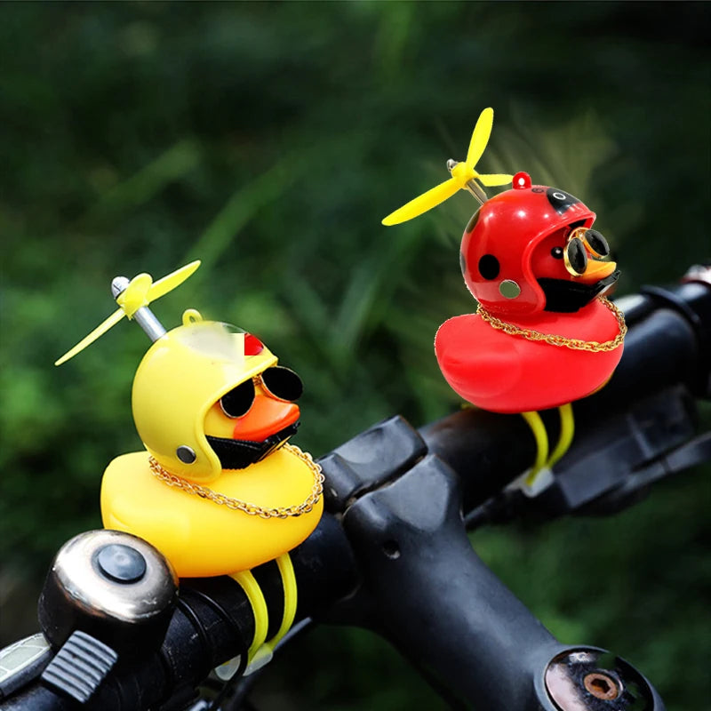 Car Duck With Helmet Broken Wind Pendant Small Yellow Duck Road Bike