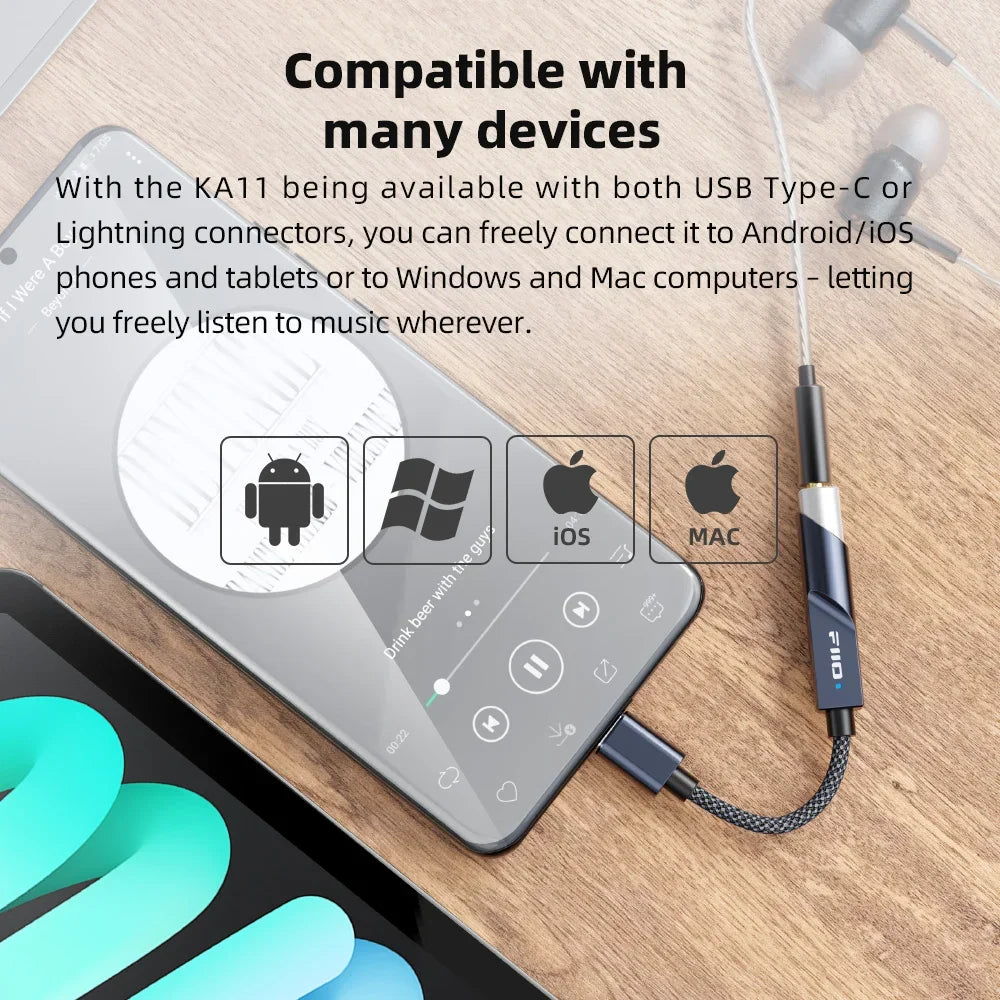 FiiO JadeAudio KA11 USB C to 3.5mm Audio Adapter USB Dongle