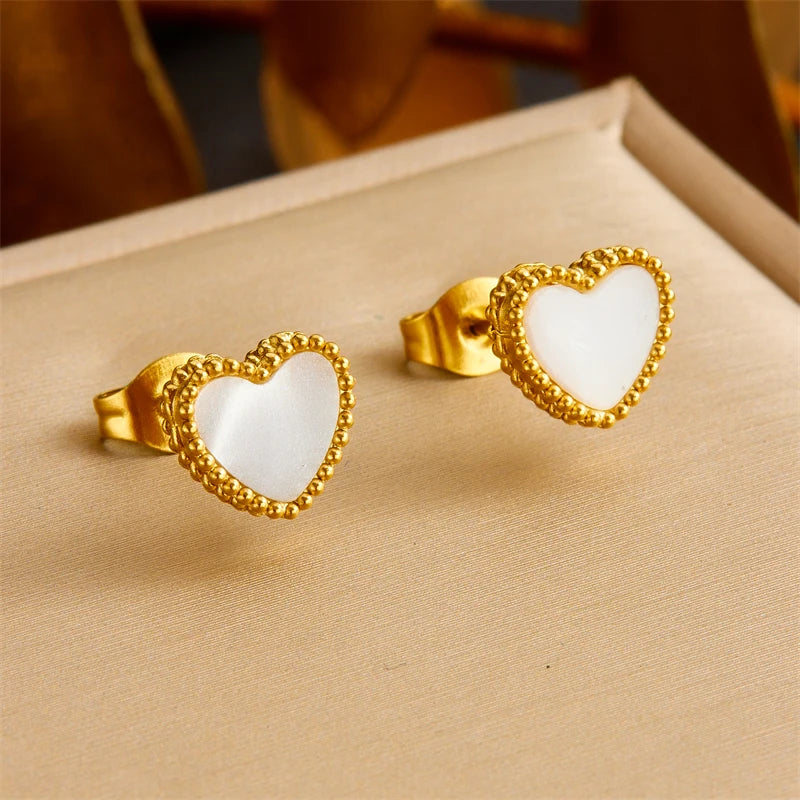 DIEYURO 316L Stainless Steel Simple Elegant White Shell Heart Necklace