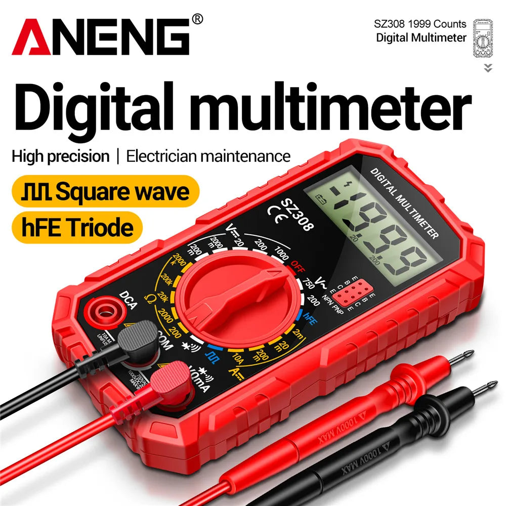 ANENG SZ308 Square Wave Digital Multimeter 1999 Counts HFE Triode