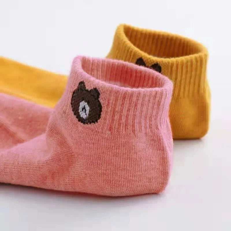 10 Pairs Women Low Socks Set With Cute Bear Pattern Fashionable Women