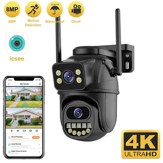 4K HD Dual Lens WIFI Camera 2K Dual Screen PTZ Camera Outdoor Auto
