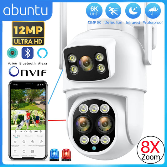 12MP 6K WiFi IP Camera 8X Zoom Dual Screens 8MP PTZ Wifi Surveillance