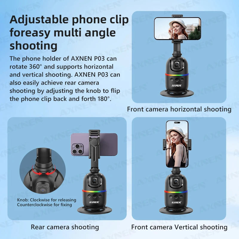 AI Face Tracking Gimbal Mobile Phone Stabilizer, 360 Auto Rotate