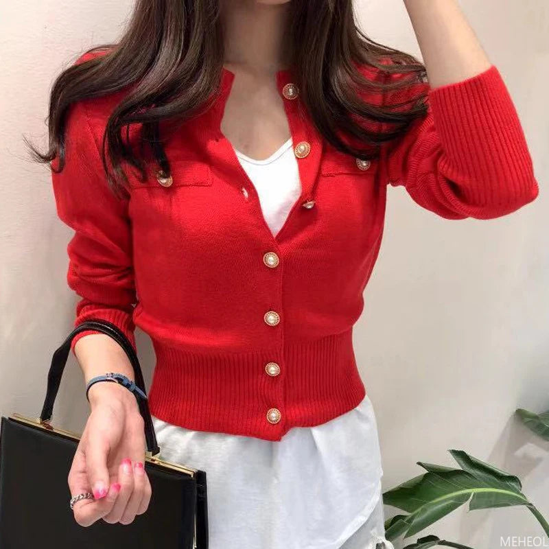 Autumn Long Sleeve Fashion Women Cardigans Sweater Knitted Coat Short