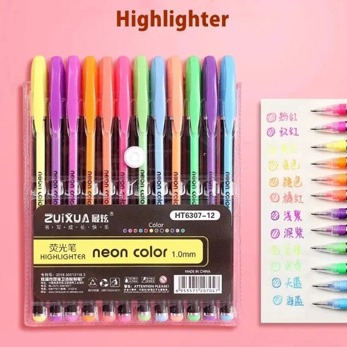 12Pcs Colors Gel Pens and Refills for School Office Coloring Book