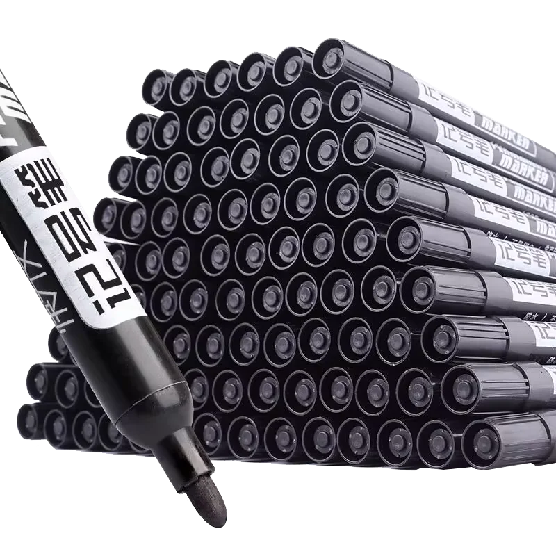 A set of 10 large-tip black ink marker pens for non-erasable marking