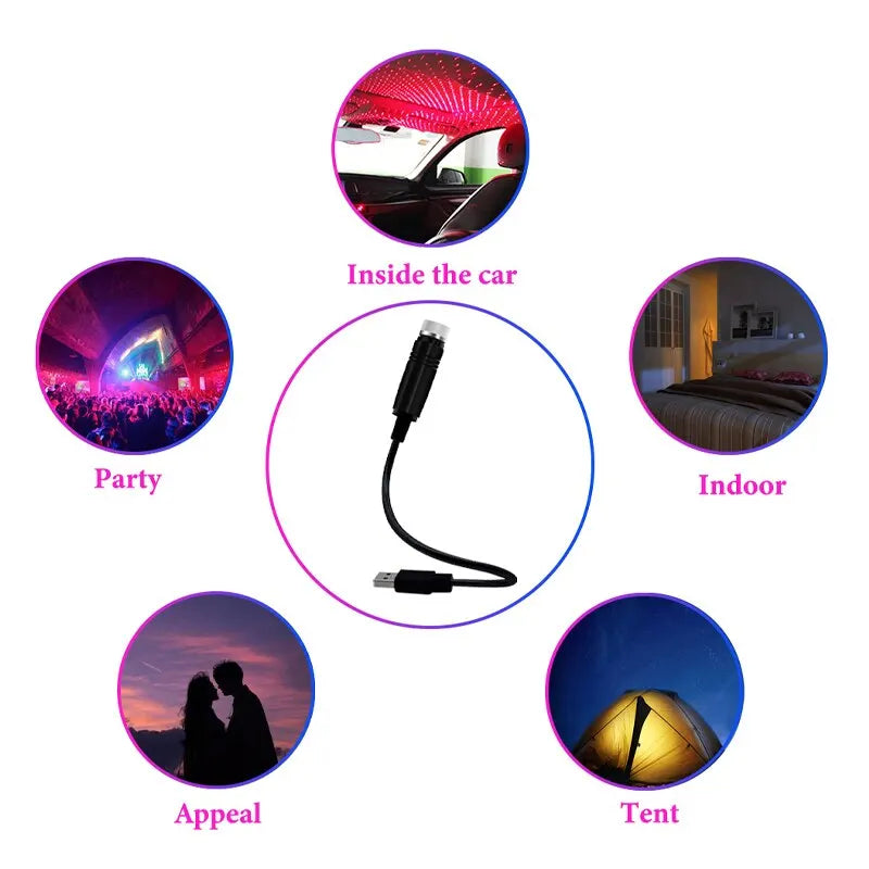 1pcs LED Car Roof Star Night Light Projector Atmosphere USB LED
