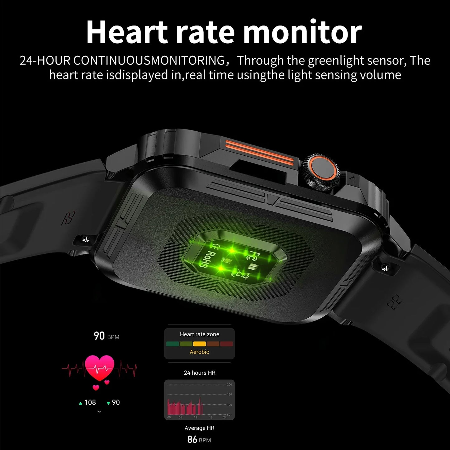 2024 Outdoor Military Smart Watch Men Health Monitor AI Bluetooth Call