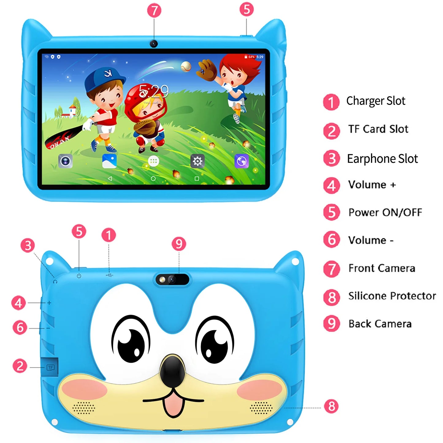 BDF 7 Inch Kid Tablet Android 13, 4GB RAM 64GB ROM,1TB Expand,5G
