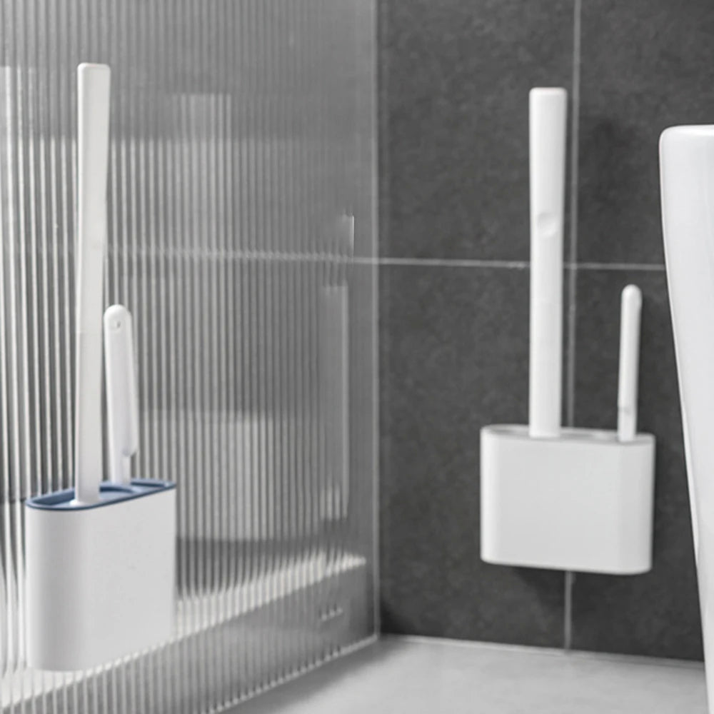 Wall Hanging Toilet Cleaning WC Brush Holder Long Handled Silicone