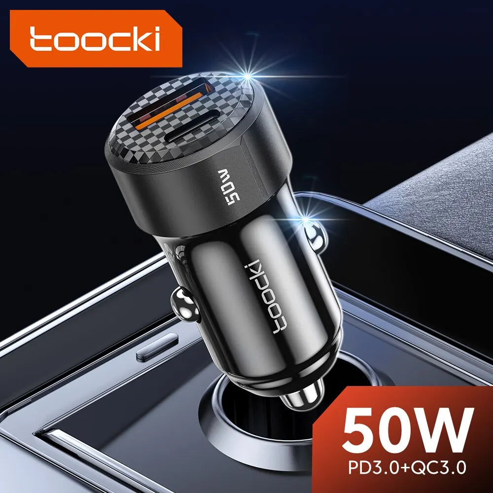 Toocki Car Charger 50W Quick Charge USB A to Type C Cable 66W for