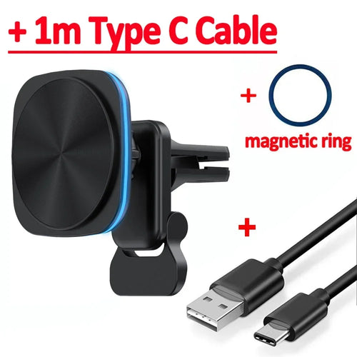 30W RGB LED Magnetic Wireless Charger Car Phone Holder Stand Car Mount