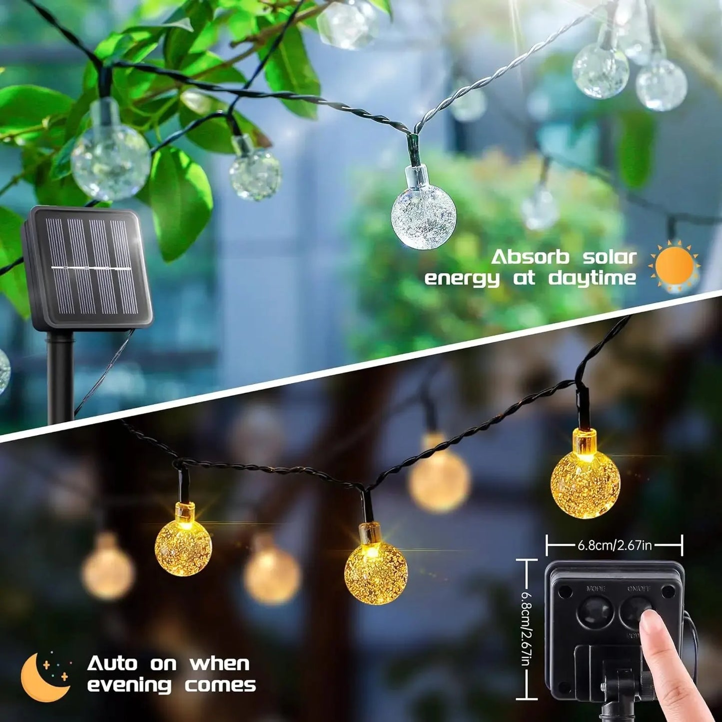1pc Solar Crystal Ball Fairy String Lights 5M20L Outdoor Waterproof