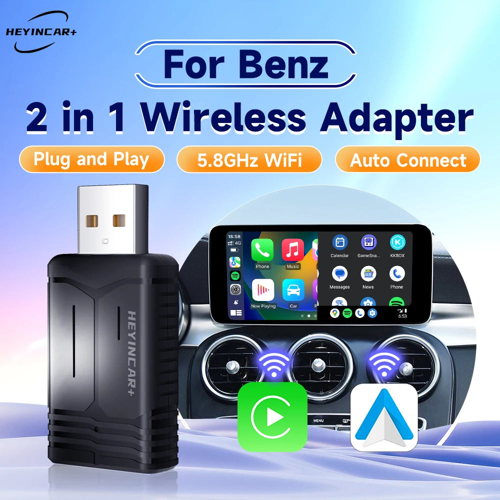 2024 HEYINCAR 2in1 Wireless Carplay Adapter Android Auto Wireless For