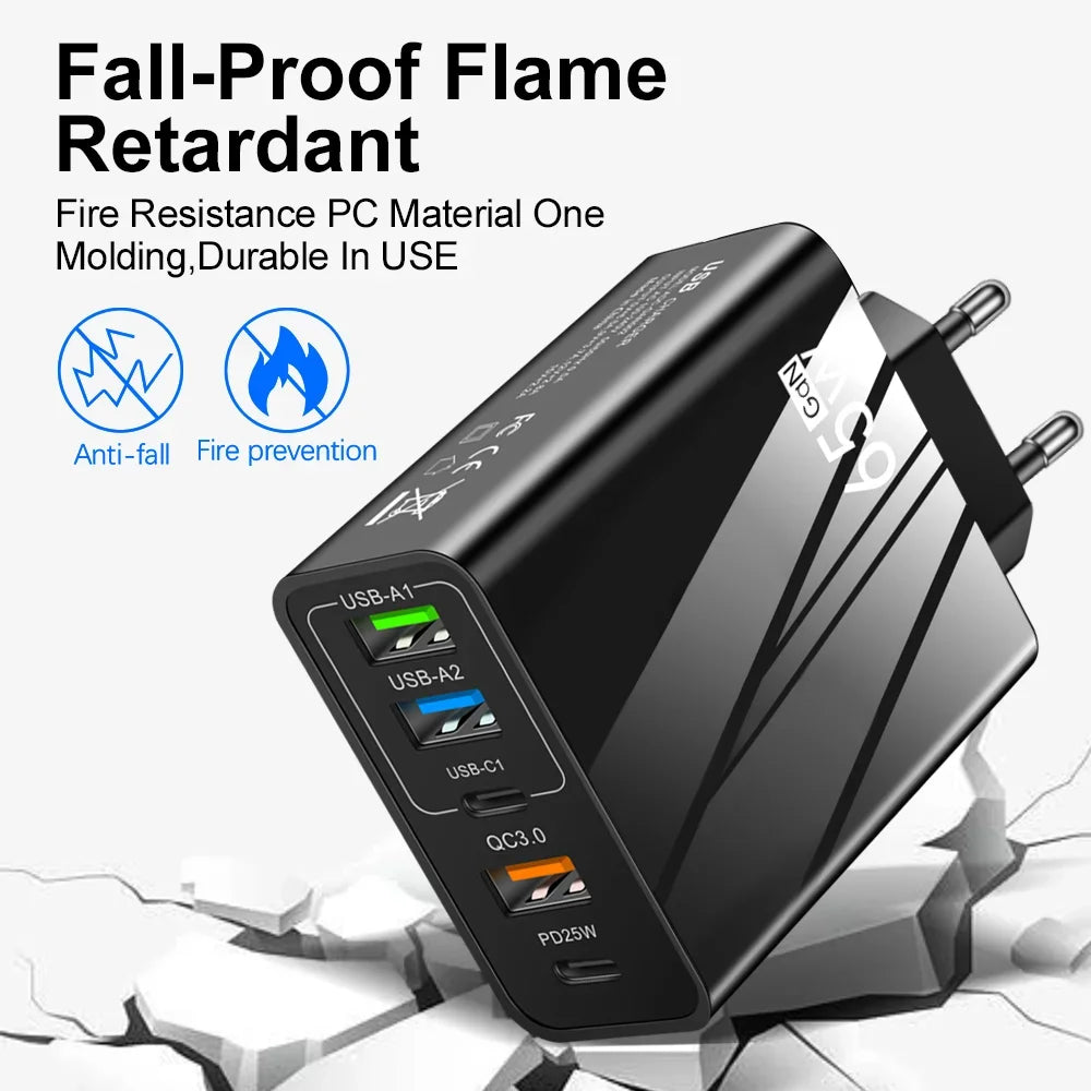 65w Fast Charger Mobile Charging Head Pd Plus 3usb Travel Multi