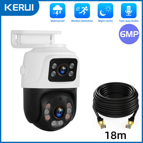 KERUI Outdoor Dual Lens PTZ 6MP POE IP Camera Home Security Camera