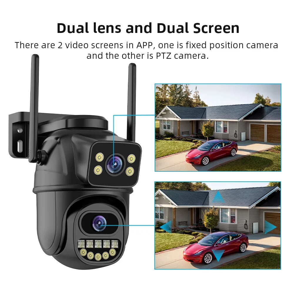 4K HD Dual Lens WIFI Camera 2K Dual Screen PTZ Camera Outdoor Auto