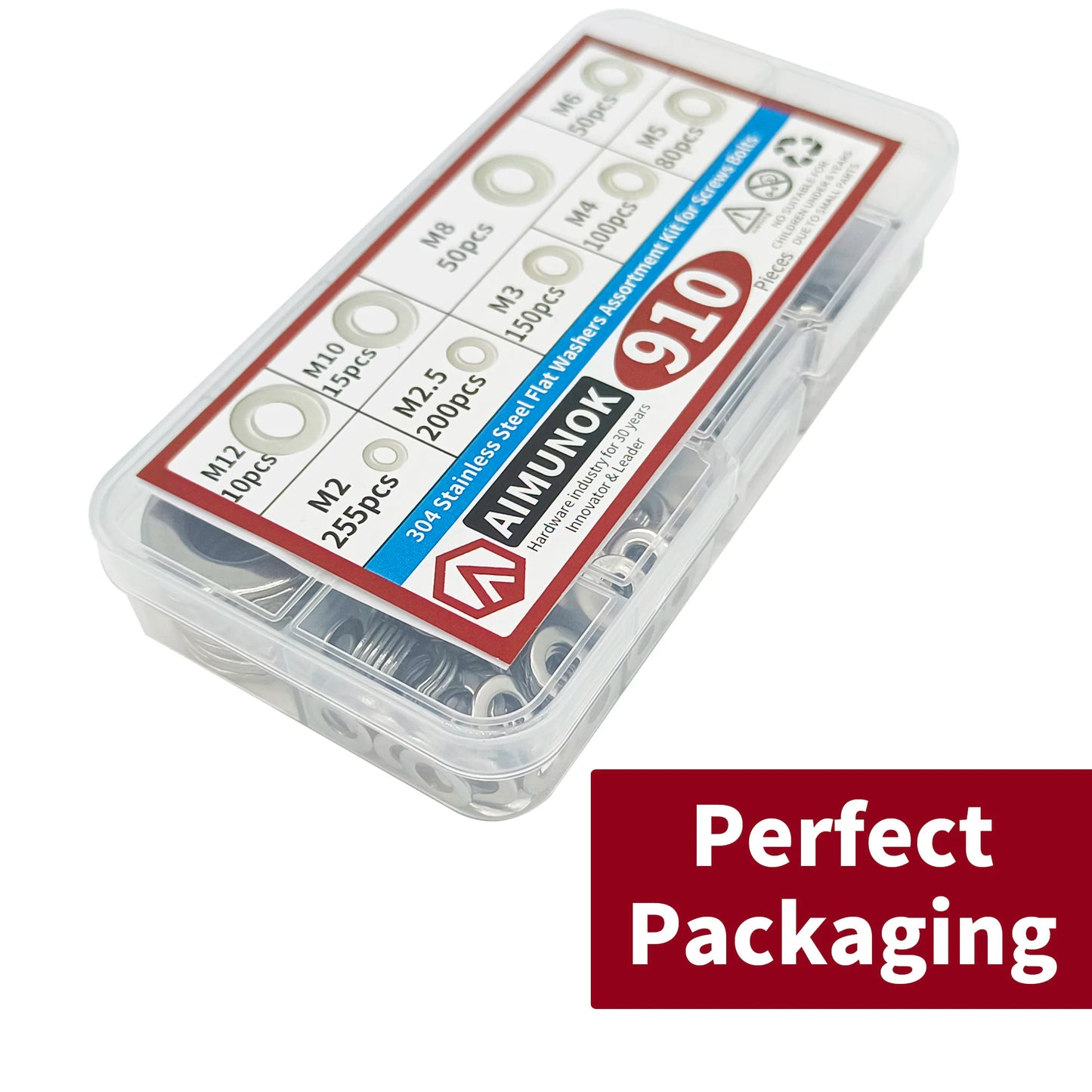 910/200pcs 304 Stainless Steel Flat Washers Assortment Kit (M2 M2.5 M3