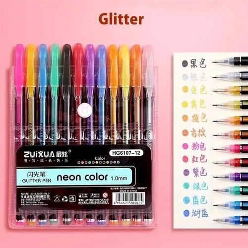 12Pcs Colors Gel Pens and Refills for School Office Coloring Book