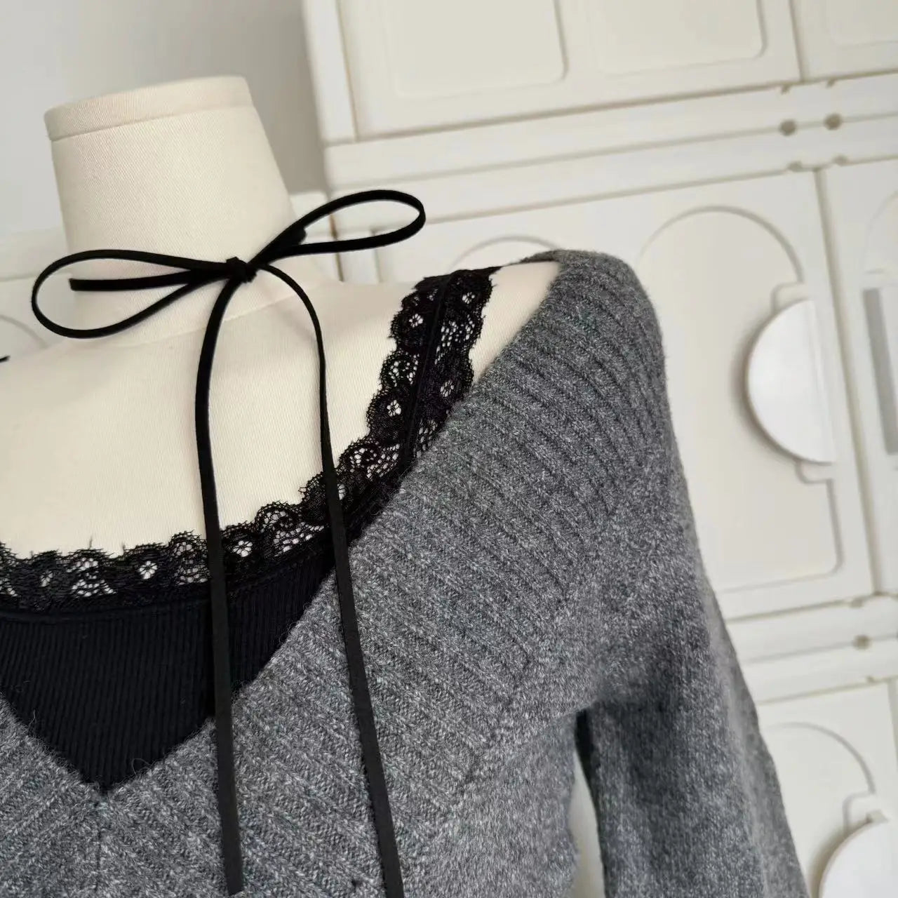 Autumn Winter Woman Gyaru Coquette V-neck French Vintage Sweater Long