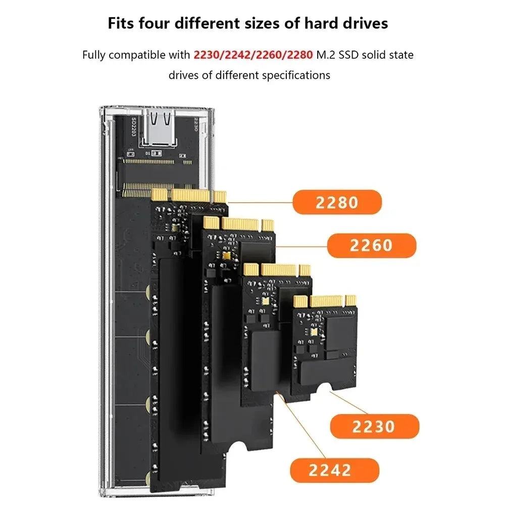 RGB M2 SSD Case M.2 NVME SSD Enclosure M.2 to USB C Transparent Hard