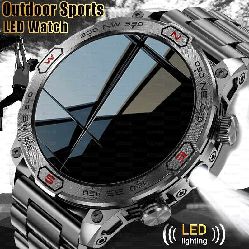 2024 For Xiaomi Outdoor Military Flashlight GPS Smart Watch Man AMOLED