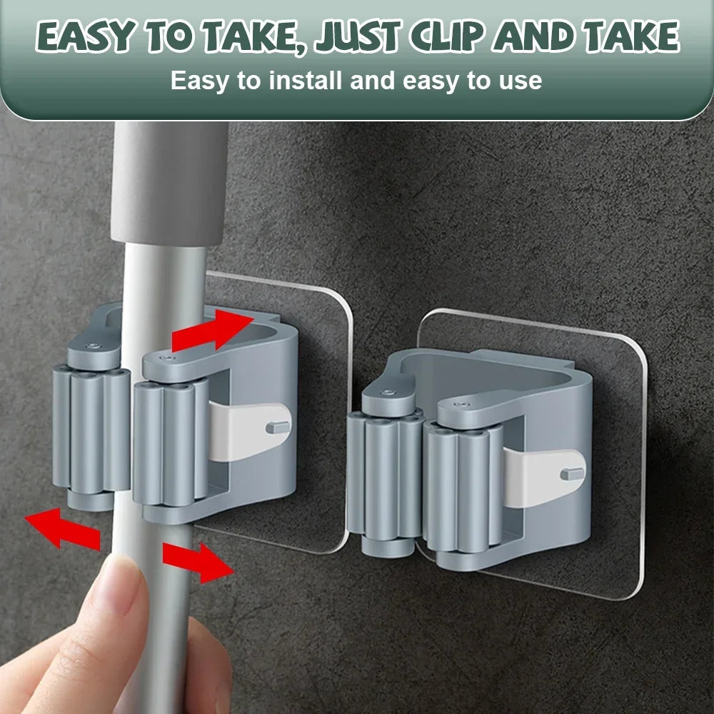 4PCS Wall Mounted Mop Organizer Holder Wall-Mounted Waterproof Mop