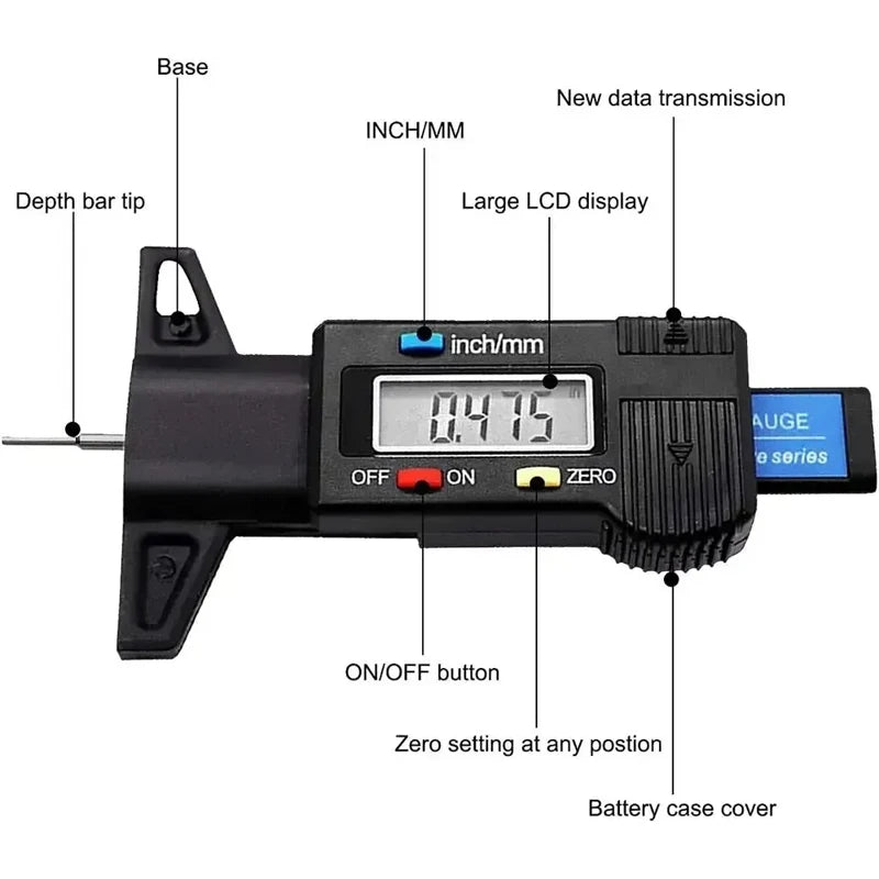 Digital Depth Gauge Caliper Tread Depth Gauge LCD Tire Tread Gauge For