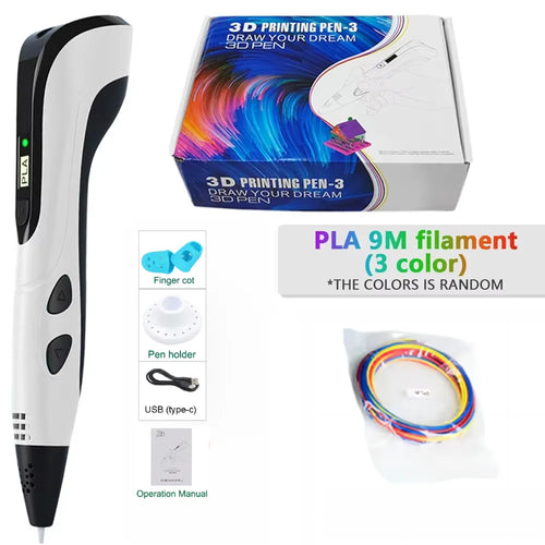 3D Printing Pen With LED Display 10M PLA Filament Children USB Drawing