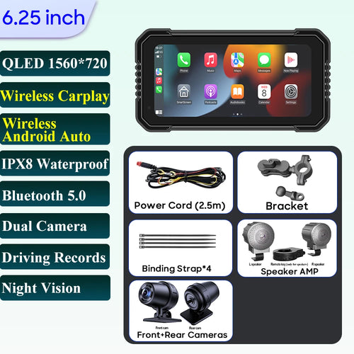 6.25 inch Motorcycle Navigation Screen 1560*720 Wireless CarPlay