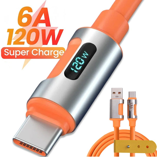 LED Digital Display Cable 120W Fast Charging USB Type C High-speed