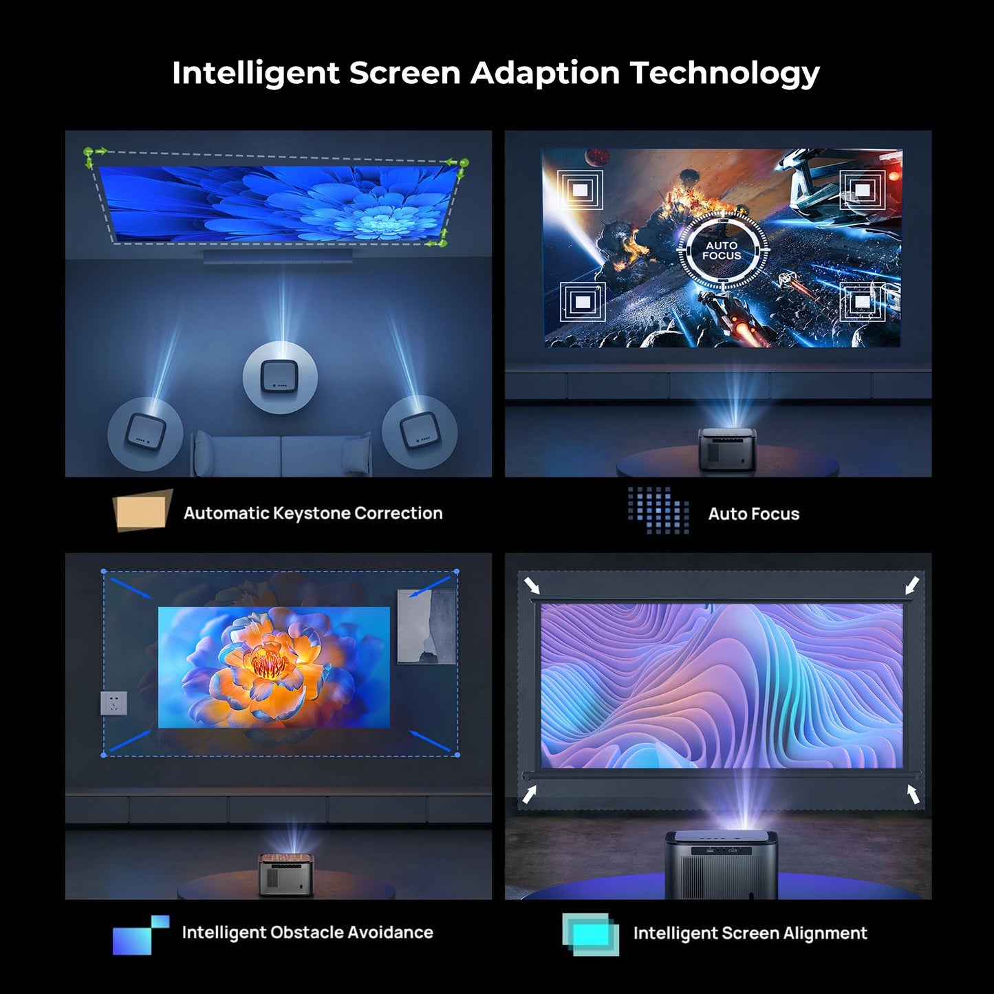 BYINTEK X25 Full HD Projector 1080P 4K Video 900Ansi  Auto Focus  WiFi