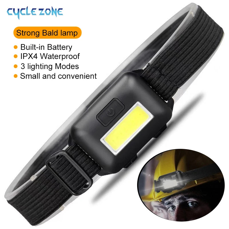 Mini Headlight COB LED Headlamp 3 Modes Waterproof Headlight Head