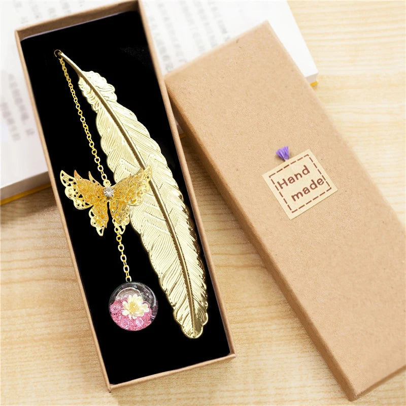 1pc Chinese Style Metal Feather Bookmark Creative Immortal Dried