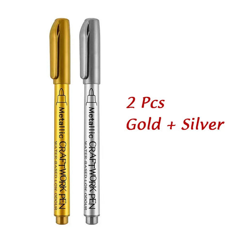 1/2Pcs Brush Metallic Marker Pens Gold Silver Permanent Art Markers
